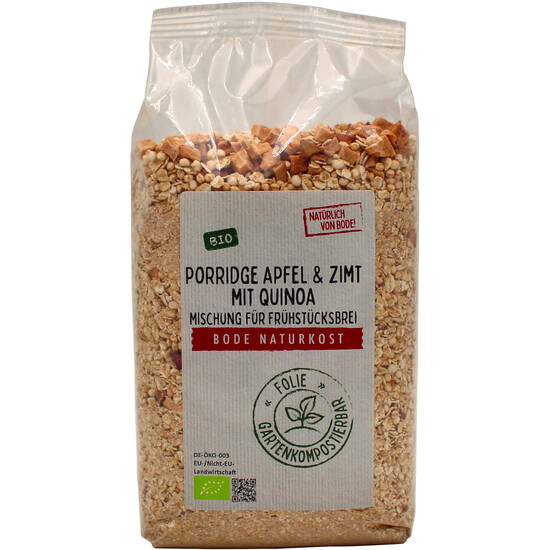 Porridge Apfel & Zimt mit Quinoa bio, gartenkompostierbarer Beutel 400g