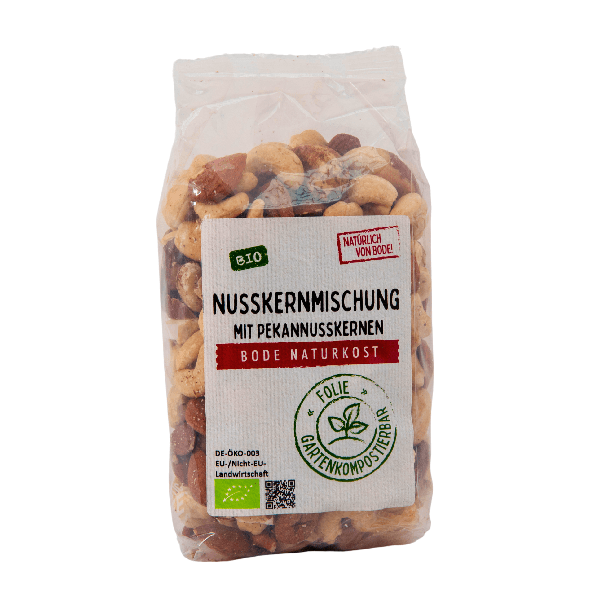 Nusskernmischung bio mit Pekannusskernen, gartenkompostierbarer Beutel 250g